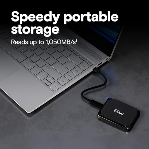 Crucial X9 2TB Portable SSD  Up to 1050MB/s  USB 3 2 USB C  External Solid State Drive  Compatible with Windows  Mac  & Android  Reliable Storage for Games  Files  & Backups  Black   CT2000X9SSD902