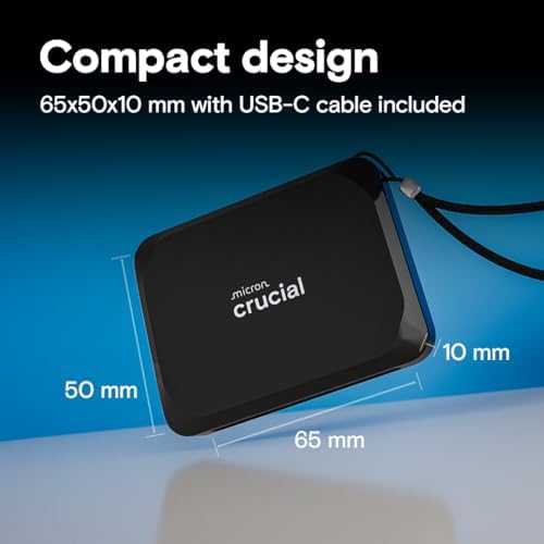 Crucial X9 2TB Portable SSD  Up to 1050MB/s  USB 3 2 USB C  External Solid State Drive  Compatible with Windows  Mac  & Android  Reliable Storage for Games  Files  & Backups  Black   CT2000X9SSD902