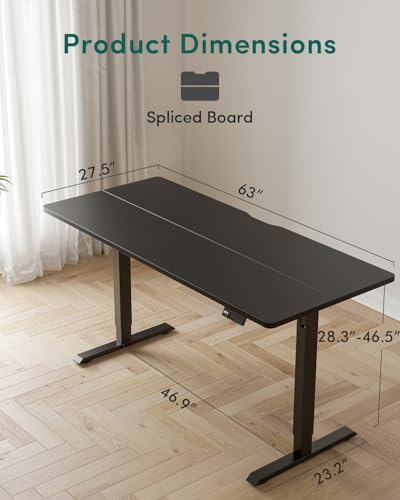 CubiCubi 63 x 28 Large Standing Desk  Height Adjustable Electric Computer Desk  28 Deep Desktop  Sit Stand up Home Office Workstations with 4 Preset Heights  Black