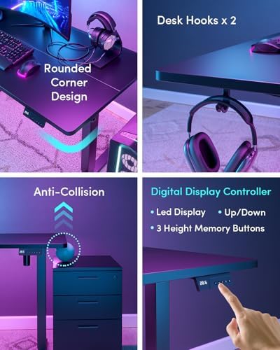 CubiCubi 63 x 28 Large Standing Desk  Height Adjustable Electric Computer Desk  28 Deep Desktop  Sit Stand up Home Office Workstations with 4 Preset Heights  Black