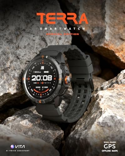 Cubitt Terra - Reloj inteligente resistente con GPS de doble banda, pantalla AMOLED de 1.48 pulgadas, mapas sin conexión, VITA AI, entrenador AI, puntaje de preparación, 5 ATM, batería de 14 días, modelo naranja exclusivo con correa adicional