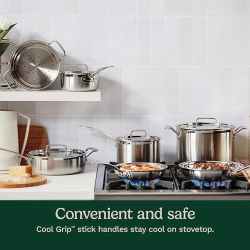Cuisinart 12 Piece MultiClad Pro Triple Ply Stainless Steel Cookware Set  Heat Surround Technology  Cool Grip Handles  Oven Safe to 500 F  MCPS 12N  Silver