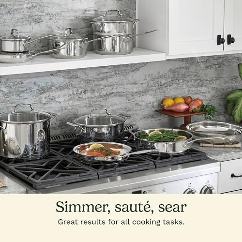 Cuisinart 17 Piece Stainless Steel Cookware Set  Chefs Classic Steel Collection with Pure Aluminum Core for Quick and Even Heat  Cool Grip Handles  Dishwasher Safe  77 17N