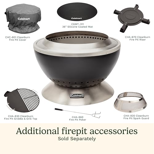 Cuisinart 24  Cleanburn Smokeless Fire Pit with Removable Base for Ash  Portable Wood Burning Outdoor Fireplace  Stainless Steel Smoke Free Outdoor Heater  Enhanced Airflow and Easy Cleanup