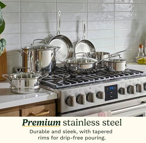Cuisinart Chef s Classic 11 Piece Stainless Steel Pots and Pans Set  Cookware Set Compatible with Induction  Electric  Gas Cooktops  Aluminum Core for Even Heat  Cool Grip Handles  Dishwasher Safe