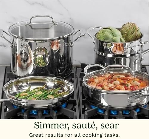 Cuisinart Chef s Classic 11 Piece Stainless Steel Pots and Pans Set  Cookware Set Compatible with Induction  Electric  Gas Cooktops  Aluminum Core for Even Heat  Cool Grip Handles  Dishwasher Safe