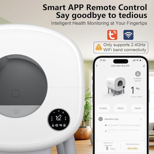 Cumrige Self Cleaning Litter Box  Large Capacity Automatic Cat Litter Box Self Cleaning for Cats  App Control Safety Protection  2 Roll Garbage Bags White & Grey