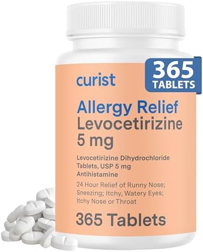 Curist Levocetirizine 5 mg  365 Tablets  Seasonal Antihistamine for Allergy Relief   24 Hour Itch  Sneezing & Runny Nose Relief