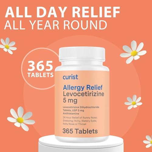Curist Levocetirizine 5 mg  365 Tablets  Seasonal Antihistamine for Allergy Relief   24 Hour Itch  Sneezing & Runny Nose Relief