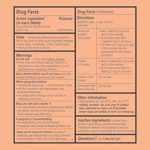 Curist Levocetirizine 5 mg  365 Tablets  Seasonal Antihistamine for Allergy Relief   24 Hour Itch  Sneezing & Runny Nose Relief