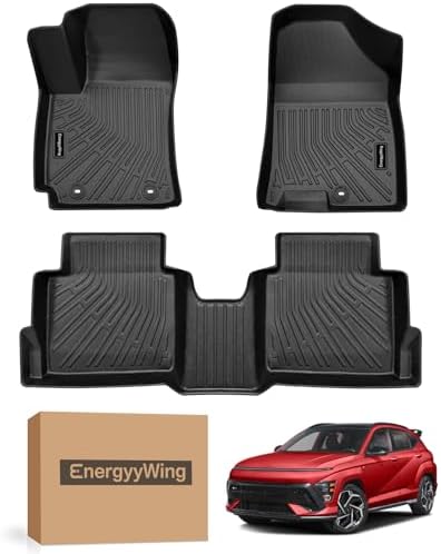 Custom Fit All Weather Car Floor Mats for Hyundai Kona 2026 2025 2024   Heavy Duty TPE Floor Liners & Cargo Mat Full Set   Non Slip Black Interior Car Accessories for Hyundai Kona