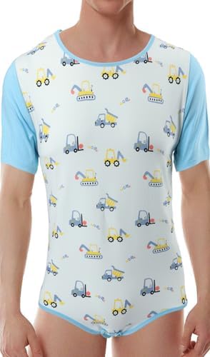 CutiePlusU Mens Cotton Button Crotch Bodysuits Adult Romper Onesie for Men Print