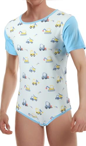 CutiePlusU Mens Cotton Button Crotch Bodysuits Adult Romper Onesie for Men Print