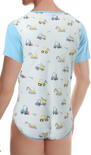 CutiePlusU Mens Cotton Button Crotch Bodysuits Adult Romper Onesie for Men Print