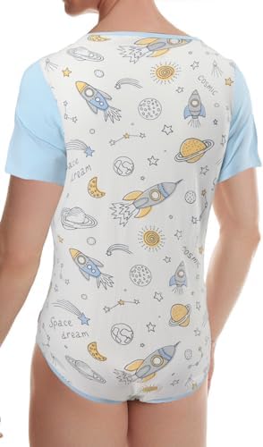 CutiePlusU Mens Cotton Button Crotch Bodysuits Adult Romper Onesie for Men Print