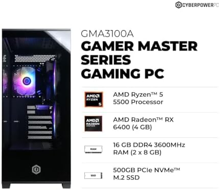 CyberPowerPC Gamer Master Gaming PC, AMD Ryzen 7 8700F 4.1GHz, GeForce RTX 5060 Ti 8GB, 16GB DDR5, 1TB PCIe 4.0 SSD, WiFi Ready y Windows 11 Home (GMA2900A2)