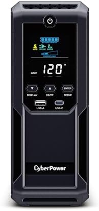 CyberPower BRG1500AVRLCD2 Intelligent LCD UPS Battery Backup and Surge Protector  1500VA/900W  12 Outlets 2 USB Ports  AVR  Mini Tower  UL Certified  5 Year Warranty
