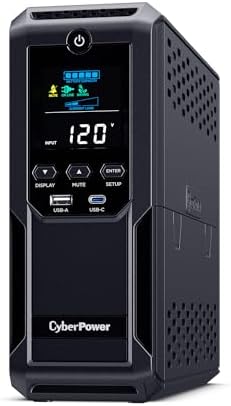 CyberPower BRG1500AVRLCD2 Intelligent LCD UPS Battery Backup and Surge Protector  1500VA/900W  12 Outlets 2 USB Ports  AVR  Mini Tower  UL Certified  5 Year Warranty