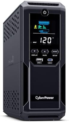 CyberPower BRG1500AVRLCD2 Intelligent LCD UPS Battery Backup and Surge Protector  1500VA/900W  12 Outlets 2 USB Ports  AVR  Mini Tower  UL Certified  5 Year Warranty