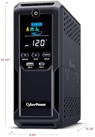 CyberPower BRG1500AVRLCD2 Intelligent LCD UPS Battery Backup and Surge Protector  1500VA/900W  12 Outlets 2 USB Ports  AVR  Mini Tower  UL Certified  5 Year Warranty