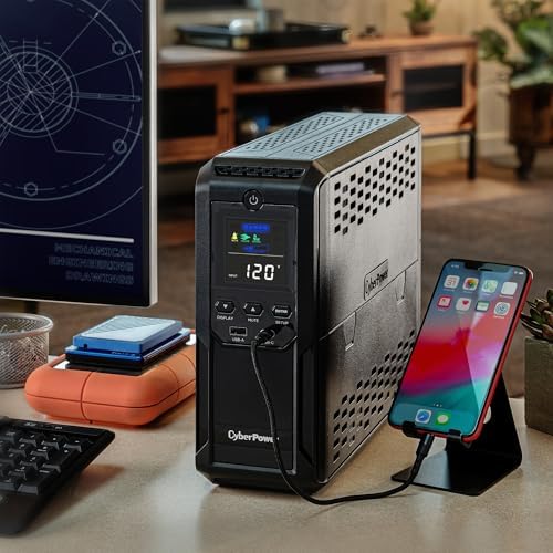 CyberPower BRG1500AVRLCD2 Intelligent LCD UPS Battery Backup and Surge Protector  1500VA/900W  12 Outlets 2 USB Ports  AVR  Mini Tower  UL Certified  5 Year Warranty