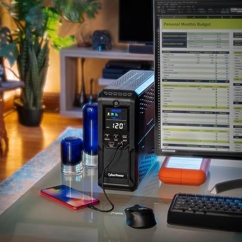 CyberPower BRG1500AVRLCD2 Intelligent LCD UPS Battery Backup and Surge Protector  1500VA/900W  12 Outlets 2 USB Ports  AVR  Mini Tower  UL Certified  5 Year Warranty