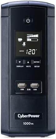 CyberPower BRG1500AVRLCD2 Intelligent LCD UPS Battery Backup and Surge Protector  1500VA/900W  12 Outlets 2 USB Ports  AVR  Mini Tower  UL Certified  5 Year Warranty