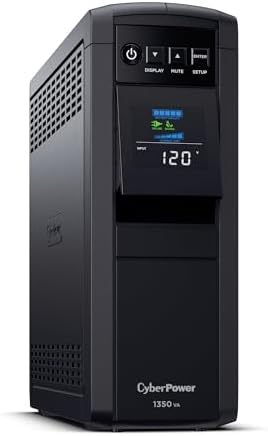 CyberPower CP1350PFCLCD PFC Sinewave UPS Battery Backup and Surge Protector  1350VA/880W  12 Outlets  AVR  Mini Tower; UL Certified