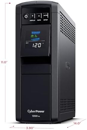 CyberPower CP1350PFCLCD PFC Sinewave UPS Battery Backup and Surge Protector  1350VA/880W  12 Outlets  AVR  Mini Tower  UL Certified