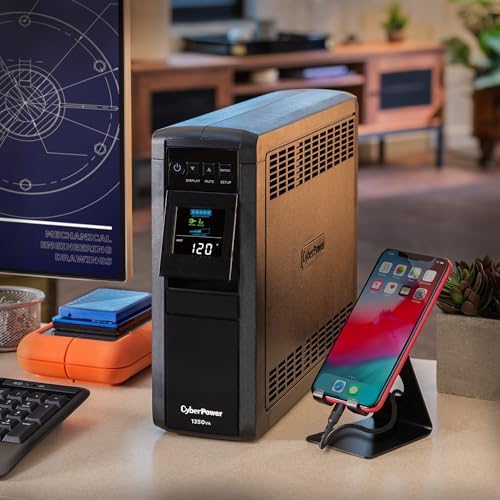 CyberPower CP1350PFCLCD PFC Sinewave UPS Battery Backup and Surge Protector  1350VA/880W  12 Outlets  AVR  Mini Tower  UL Certified