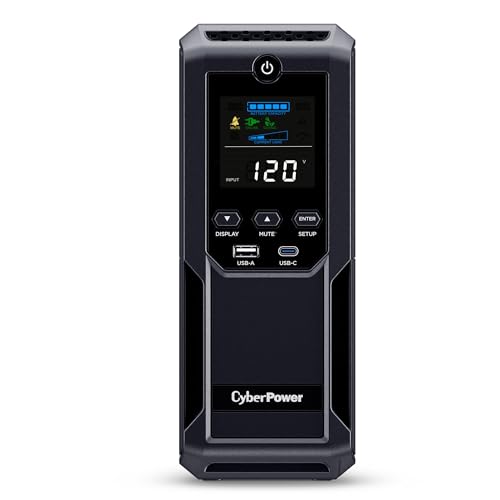CyberPower CP1500AVRLCD3 Intelligent LCD UPS System  1500VA/900W  12 Outlets  2 USB Ports  AVR  Mini Tower  Black