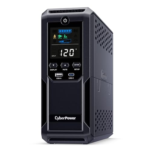 CyberPower CP1500AVRLCD3 Intelligent LCD UPS System  1500VA/900W  12 Outlets  2 USB Ports  AVR  Mini Tower  Black