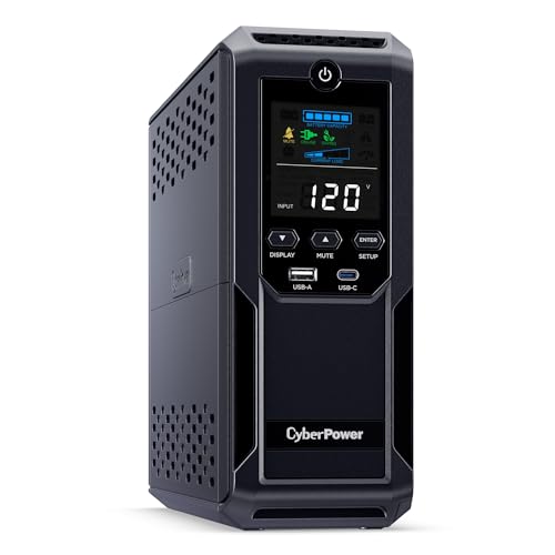 CyberPower CP1500AVRLCD3 Intelligent LCD UPS System  1500VA/900W  12 Outlets  2 USB Ports  AVR  Mini Tower  Black