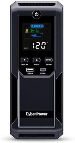 CyberPower CP1500AVRLCD3 Intelligent LCD UPS Battery Backup and Surge Protector  1500VA/900W  12 Outlets  2 USB Ports  AVR  Mini Tower  UL Certified