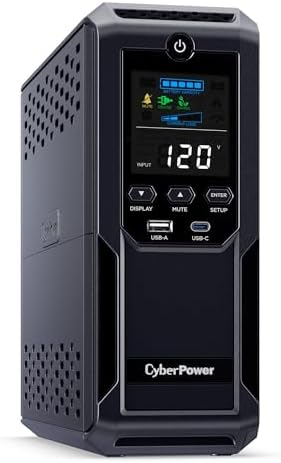 CyberPower CP1500AVRLCD3 Intelligent LCD UPS Battery Backup and Surge Protector  1500VA/900W  12 Outlets  2 USB Ports  AVR  Mini Tower  UL Certified