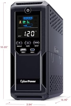 CyberPower CP1500AVRLCD3 Intelligent LCD UPS Battery Backup and Surge Protector  1500VA/900W  12 Outlets  2 USB Ports  AVR  Mini Tower  UL Certified