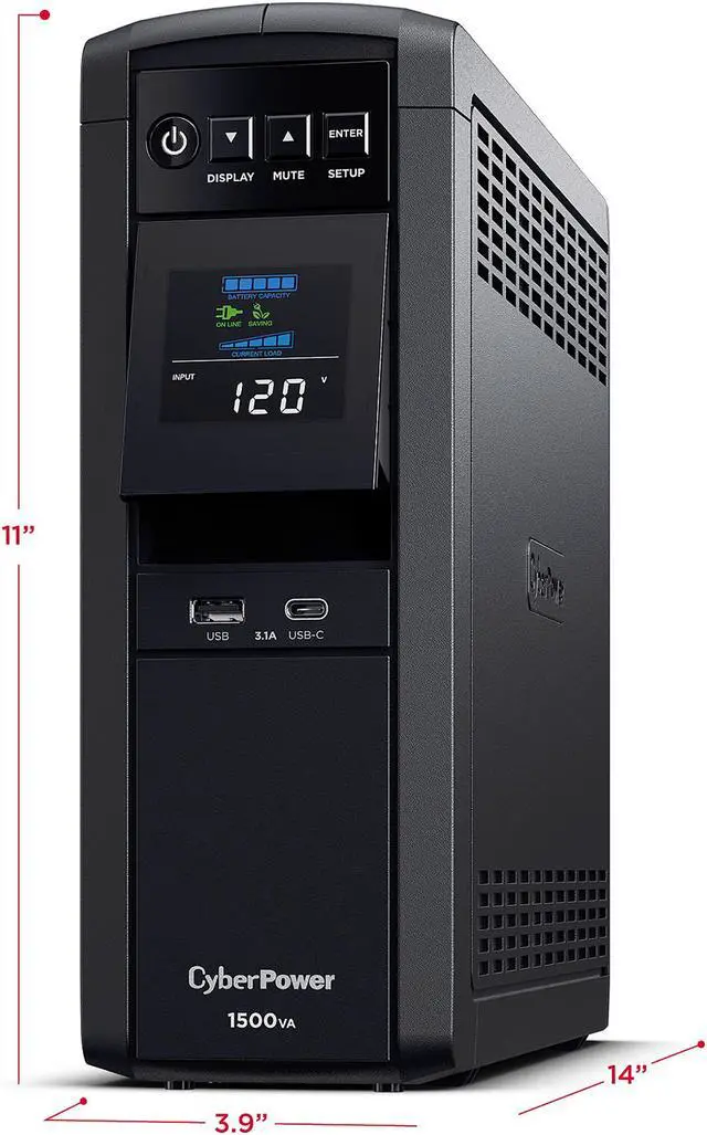 CyberPower CP1500PFCLCD PFC Sinewave UPS Systems   1500VA/1000W  120 VAC  NEMA 5 15P  Mini Tower  Sine Wave  12 Outlets  LCD  PowerPanel
