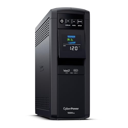 CyberPower CP1500PFCLCD PFC Sinewave UPS Battery Backup and Surge Protector  1500VA/1000W  12 Outlets  AVR  Mini Tower; UL Certified