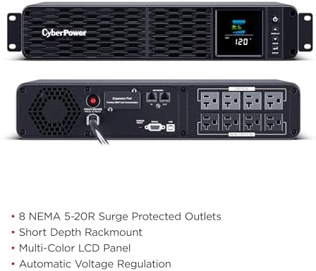 CyberPower CP1500PFCLCD PFC Sinewave UPS Battery Backup and Surge Protector  1500VA/1000W  12 Outlets  AVR  Mini Tower; UL Certified