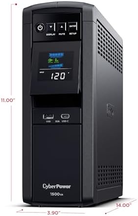 CyberPower CP1500PFCLCD PFC Sinewave UPS Battery Backup and Surge Protector  1500VA/1000W  12 Outlets  AVR  Mini Tower  UL Certified