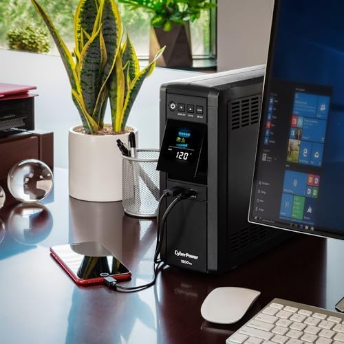 CyberPower CP1500PFCLCD PFC Sinewave UPS Battery Backup and Surge Protector  1500VA/1000W  12 Outlets  AVR  Mini Tower  UL Certified