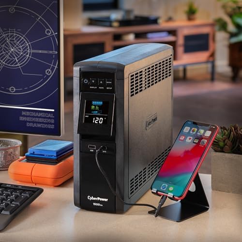 CyberPower CP1500PFCLCD PFC Sinewave UPS Battery Backup and Surge Protector  1500VA/1000W  12 Outlets  AVR  Mini Tower  UL Certified