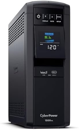 CyberPower CP1500PFCLCD PFC Sinewave UPS Battery Backup and Surge Protector  1500VA/1000W  12 Outlets  AVR  Mini Tower  UL Certified