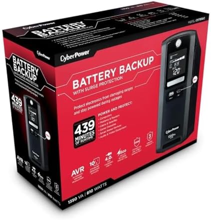 CyberPower CST135UC 1350VA/810W Simulated Sinewave LCD Sistema UPS de respaldo de batería, negro