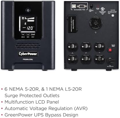 CyberPower PR2200LCDSL Smart App Sinewave UPS System  2070VA/1980W  7 Outlets  AVR  Mini Tower