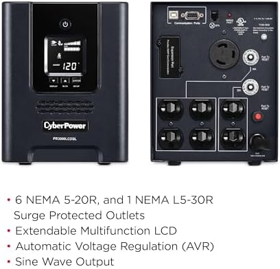 CyberPower PR2200LCDSL Smart App Sinewave UPS System  2070VA/1980W  7 Outlets  AVR  Mini Tower