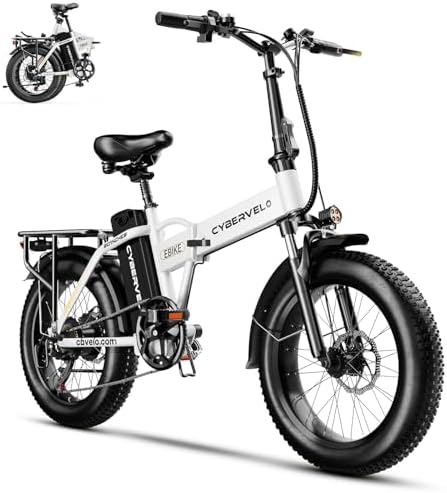 Cybervelo 750W Folding Electric Bike  48V 20 8AH/50AH Large Removable Battery E Bike  20 MPH  80 Miles Max Range  20 Fat Tire Electric Bike for Adults  Adult Electric Bicycles for Commute