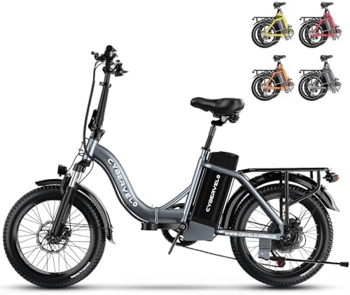 Cybervelo 750W Folding Electric Bike  48V 20 8AH/50AH Large Removable Battery E Bike  20 MPH  80 Miles Max Range  20 Fat Tire Electric Bike for Adults  Adult Electric Bicycles for Commute