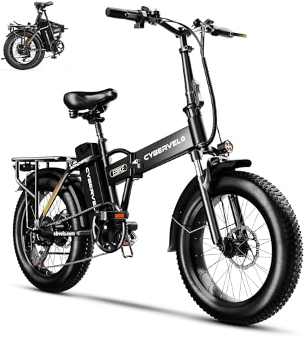 Cybervelo 750W Folding Electric Bike  48V 20 8AH/50AH Large Removable Battery E Bike  20 MPH  80 Miles Max Range  20 Fat Tire Electric Bike for Adults  Adult Electric Bicycles for Commute