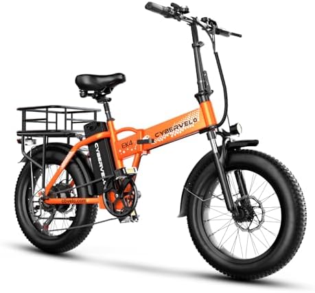 Cybervelo 750W Folding Electric Bike  48V 20 8AH/50AH Large Removable Battery E Bike  20 MPH  80 Miles Max Range  20 Fat Tire Electric Bike for Adults  Adult Electric Bicycles for Commute